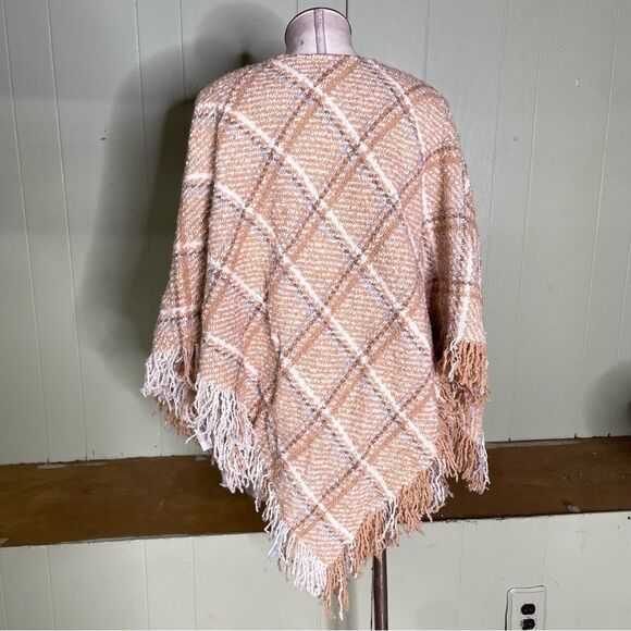Boyne Valley Weavers Poncho Cape Sweater Ireland Made Fringed Alpaca Plaid OS - Picture 6 of 9